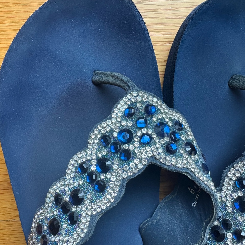 Yellow Box Navy Beaded Women's Flip Flop Sandals - Picture 2 of 8